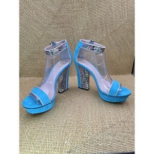 Vince Camuto Nedra Turquoise Suede‎ Sandles Block Heel Snake Skin Sz 8 NIB Sexy